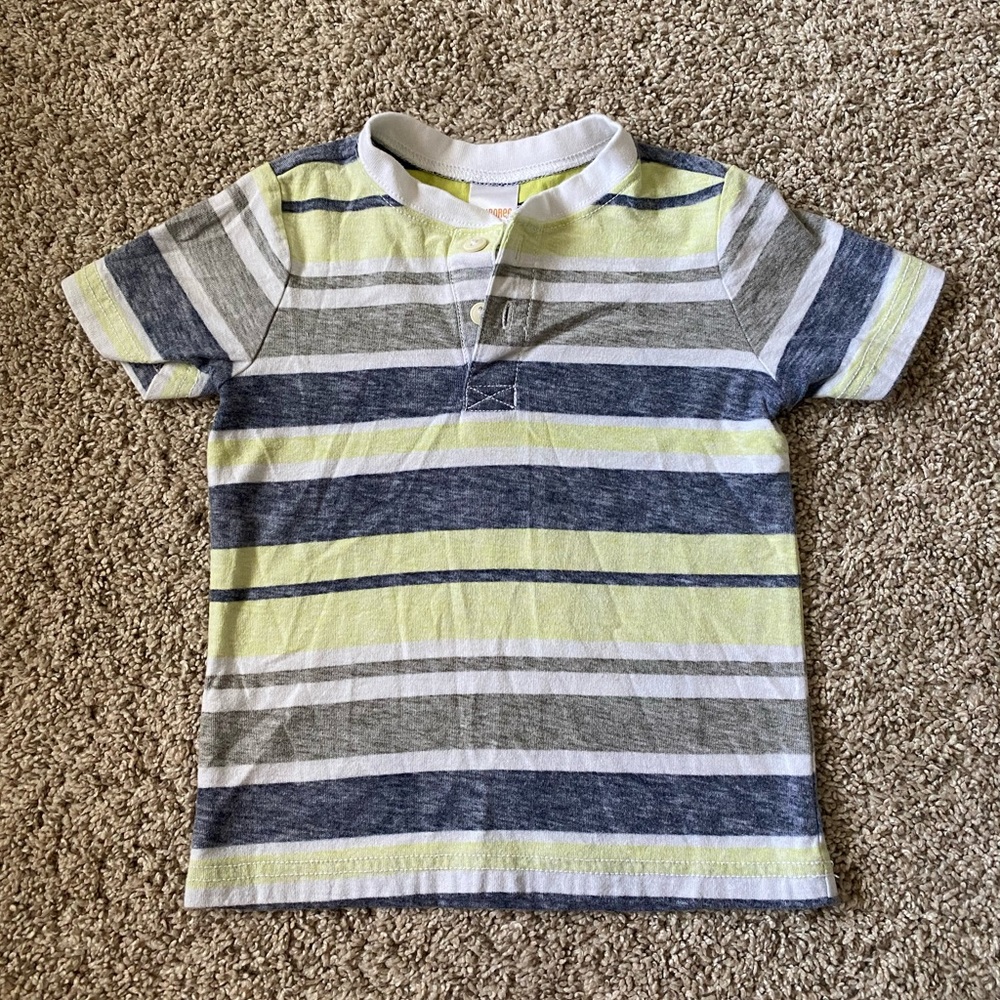 Gymboree toddler boy striped henley short sleeve tee shirt size 18-24 months